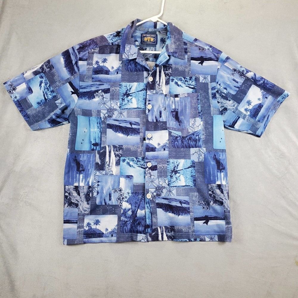 VTG One Touch Brand Shirt Mens Medium Blue Surfing Hawaiian Button Up